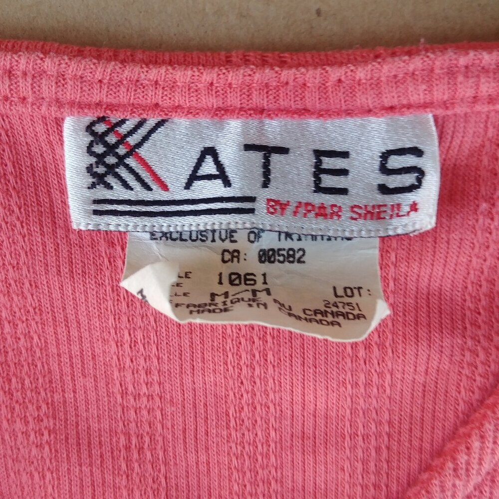 Vintage cotton blend embroidered knit top coral pink floral embroidery M… - Picture 9 of 11